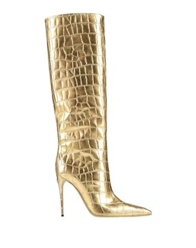 Dolce & Gabbana Woman Boot Gold Size 7.5 Polyurethane, Polyester, Calfskin, Cotton