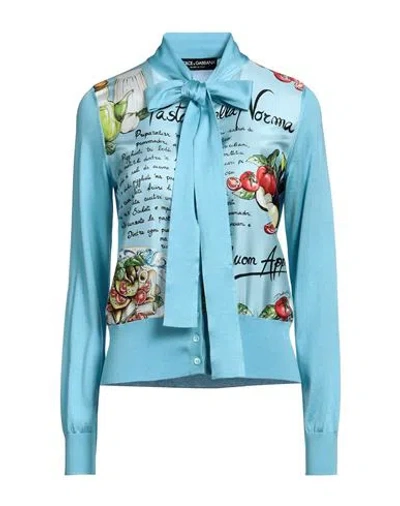 Dolce & Gabbana Woman Cardigan Azure Size 8 Silk In Blue