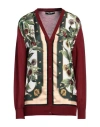 Dolce & Gabbana Printed Silk-twill Paneled Cashmere Cardigan In Red