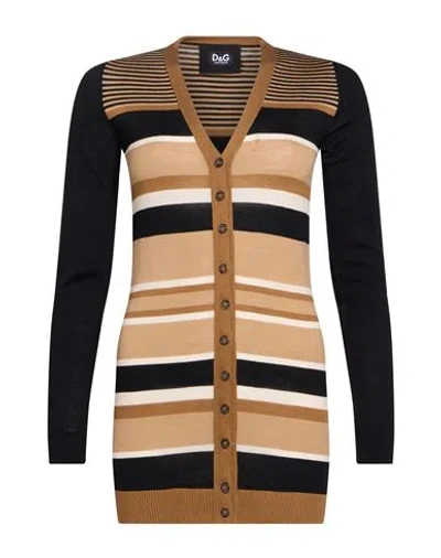 Dolce & Gabbana Woman Cardigan Camel Size M Virgin Wool In Animal Print