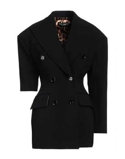 Dolce & Gabbana Woman Coat Black Size 16 Virgin Wool, Polyamide, Elastane
