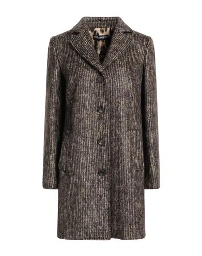Dolce & Gabbana Woman Coat Dark Brown Size 8 Cotton, Mohair Wool, Virgin Wool, Polyamide, Elastane