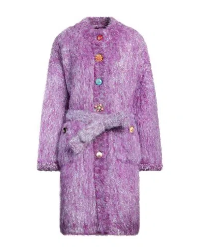 Dolce & Gabbana Woman Coat Mauve Size 8 Wool, Mohair Wool, Metallic Polyester, Polyamide, Virgin Woo In Purple