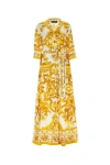 Dolce & Gabbana Belted Silk Twill Midi Dress With Majolica Print In Multicolor