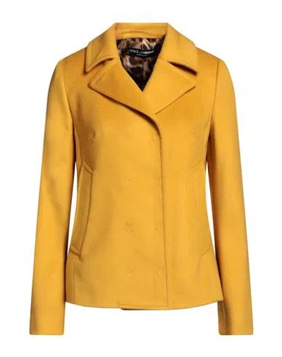 Dolce & Gabbana Woman Coat Marigold Size 6 Virgin Wool In Yellow