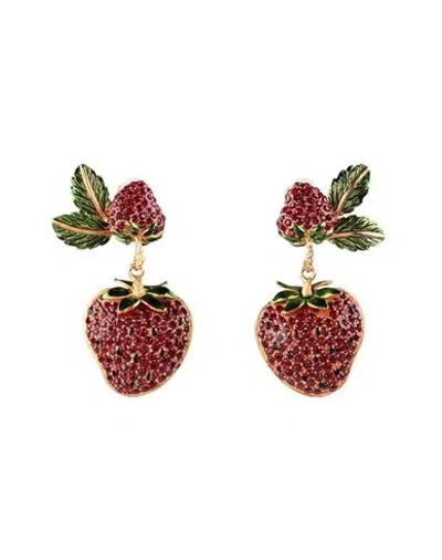 Dolce & Gabbana Woman Earrings Red Size - Brass, Crystal In Gold