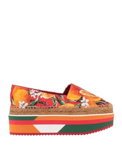 Dolce & Gabbana Woman Espadrilles Red Size 5.5 Viscose, Cotton