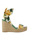 Dolce & Gabbana Lolita Floral-print Stretch-silk Espadrille Wedge Sandals In White