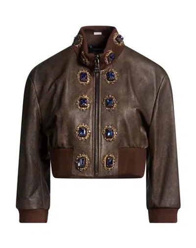 Dolce & Gabbana Woman Jacket Brown Size 8 Lambskin In Multi