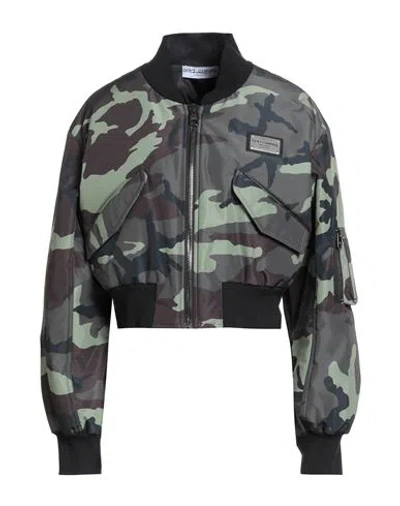 Dolce & Gabbana Woman Jacket Military Green Size 12 Polyester, Polyamide In Gray
