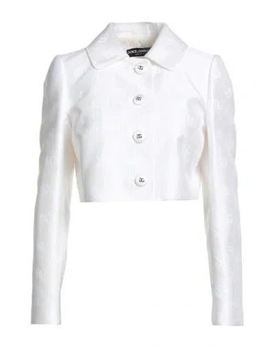 DOLCE & GABBANA DOLCE & GABBANA WOMAN JACKET WHITE SIZE 10 COTTON, POLYESTER, SILK
