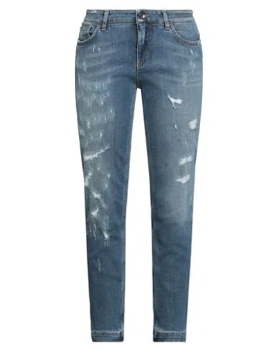 Dolce & Gabbana Woman Jeans Blue Size 14 Cotton, Elastane, Zamak, Calfskin