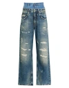 Dolce & Gabbana Women Blue Jeans With Layered Design And Distressed And Ripped Effect In Denim Woman In Blue