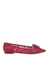 Dolce & Gabbana Red Vally Taormina Lace Crystals Flats Shoes In Red