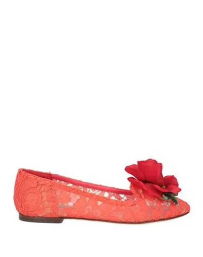 Dolce & Gabbana Woman Loafers Coral Size 3 Viscose, Cotton, Polyamide In Multi