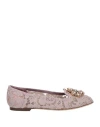 Dolce & Gabbana Pink Lace Crystal Ballet Flats Loafers Shoes In Purple