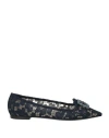 Dolce & Gabbana Blue Taormina Lace Crystals Flats Shoes