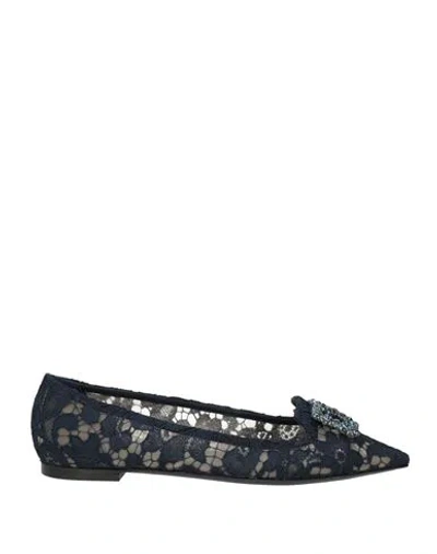 Dolce & Gabbana Blue Taormina Lace Crystals Flats Shoes