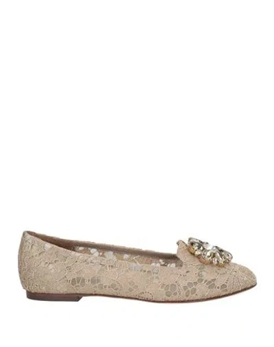 Dolce & Gabbana Woman Loafers Sand Size 6 Textile Fibers In Beige