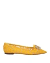 Dolce & Gabbana Mustard Lace Crystal Ballet Flats Loafer Shoes In Yellow