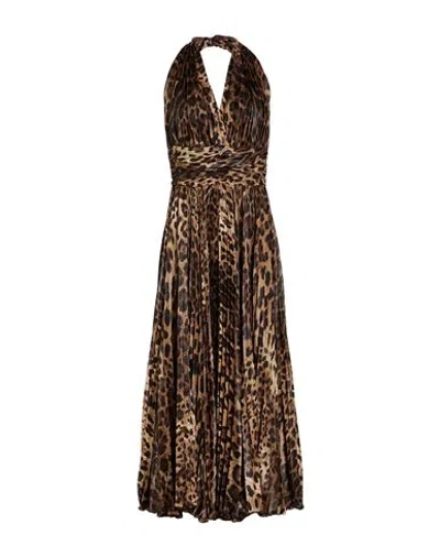 Dolce & Gabbana Woman Maxi Dress Khaki Size 6 Silk, Polyamide In Beige