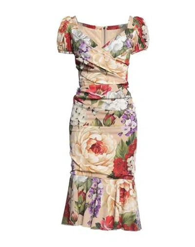 Dolce & Gabbana Woman Midi Dress Beige Size 12 Silk, Elastane