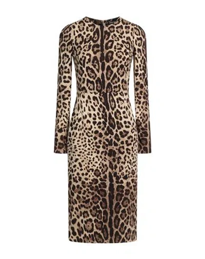 DOLCE & GABBANA DOLCE & GABBANA WOMAN MIDI DRESS BEIGE SIZE 2 SILK, ELASTANE