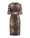 Dolce & Gabbana Woman Midi Dress Beige Size 8 Wool, Polyester, Acetate, Metallic Polyester, Acrylic In Animal Print