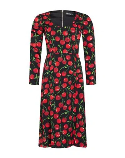 Dolce & Gabbana Woman Midi Dress Black Size 4 Silk, Elastane In Red