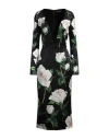 Dolce & Gabbana Satin Calf-length Dress With White Rose Print In Black