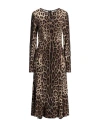 Dolce & Gabbana Woman Midi Dress Brown Size 12 Viscose, Elastane In Brown