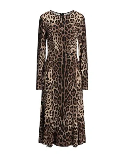Dolce & Gabbana Woman Midi Dress Brown Size 12 Viscose, Elastane