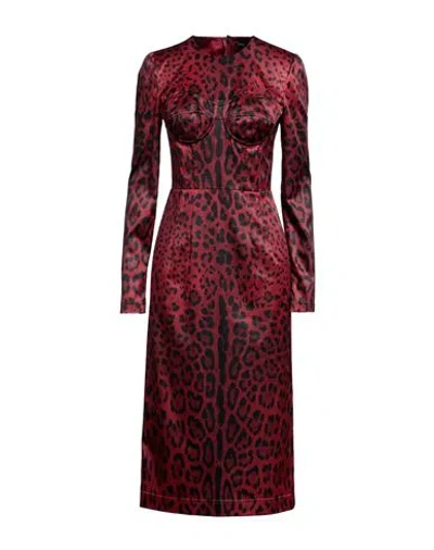 Dolce & Gabbana Red Leopard Sheath Long Sleeves Dress