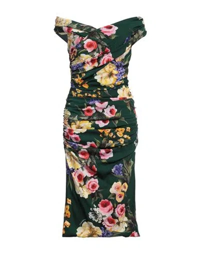 DOLCE & GABBANA DOLCE & GABBANA WOMAN MIDI DRESS DARK GREEN SIZE 12 SILK, ELASTANE