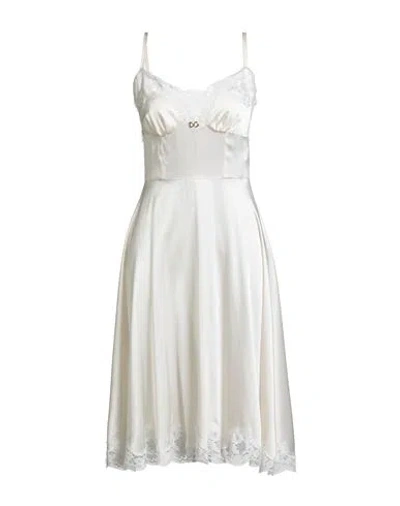 Dolce & Gabbana Woman Midi Dress Ivory Size 4 Silk, Polyamide, Cotton, Viscose, Elastane