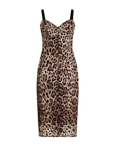 Dolce & Gabbana Woman Midi Dress Khaki Size 8 Polyamide, Elastane In Sand