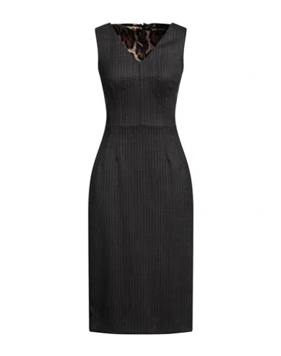 Dolce & Gabbana Woman Midi Dress Lead Size 10 Virgin Wool, Elastane In Black