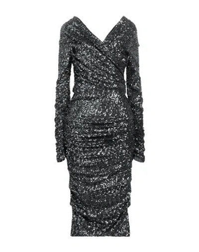 Dolce & Gabbana Woman Midi Dress Lead Size 6 Polyamide, Elastane In Grey