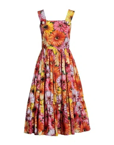 Dolce & Gabbana Woman Midi Dress Orange Size 8 Cotton