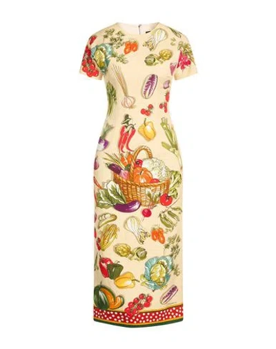 Dolce & Gabbana Woman Midi Dress Pastel Yellow Size 10 Silk, Elastane In Neutral