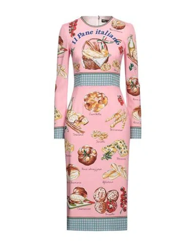 Dolce & Gabbana Woman Midi Dress Pink Size 4 Silk, Elastane
