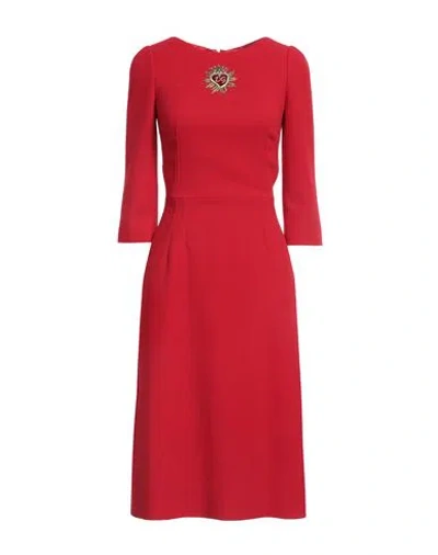 Dolce & Gabbana Woman Midi Dress Red Size 2 Wool, Brass, Silk, Glass