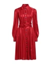 Dolce & Gabbana Red Satin Silk Button Down Belted Midi Dress In Red