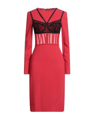 Dolce & Gabbana Woman Midi Dress Red Size 6 Viscose, Polyamide, Elastane In Gold