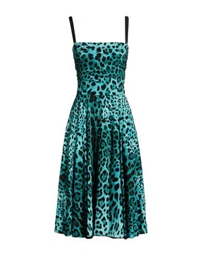 Dolce & Gabbana Woman Midi Dress Turquoise Size 6 Silk, Elastane, Polyester, Polyamide In Green