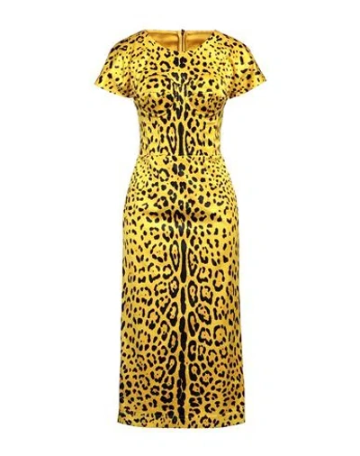 Dolce & Gabbana Woman Midi Dress Yellow Size 10 Polyester, Elastane