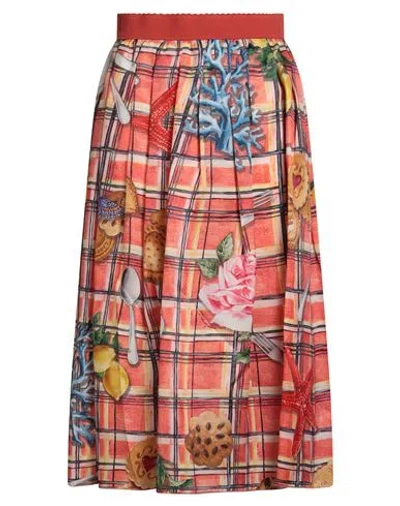 Dolce & Gabbana Woman Midi Skirt Coral Size 12 Silk In Red