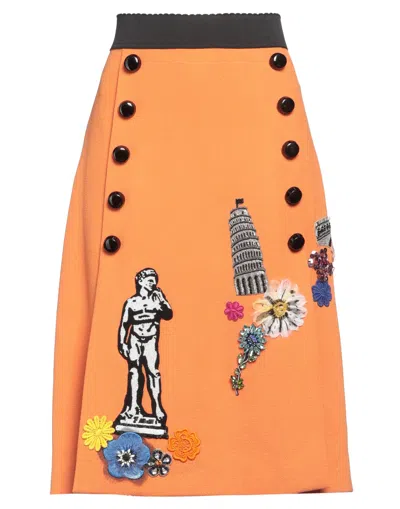 Dolce & Gabbana Orange Wool Crystal Sequin Appliques Skirt