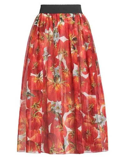 Dolce & Gabbana Woman Midi Skirt Red Size 14 Silk, Elastane