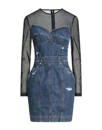 Dolce & Gabbana Woman Mini Dress Blue Size 6 Cotton, Polyamide, Elastane In Gold